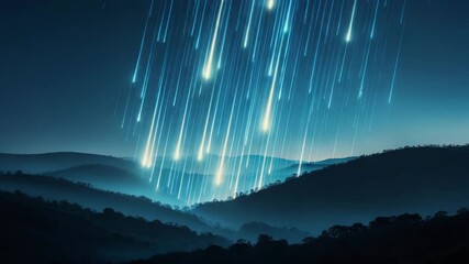 Wall Mural - meteor shower over the mountains. glowing trail of meteors in the sky. landscape showcasing shooting