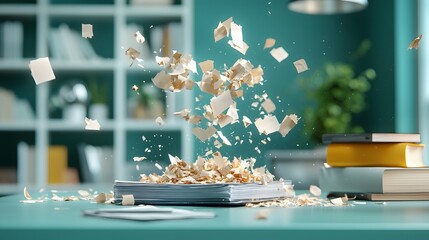 Poster - Shredded office documents flowing through a digital system that tracks the movement and processing of confidential material