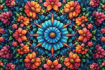 Wall Mural - intricate floral design within a repeating hexagonal pattern , decor, graphic, style