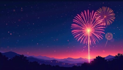Wall Mural - Vibrant firework bursts in a night sky, vector illustration , bang, fireworks display, pyrotechnics