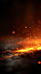 Wall Mural - fiery orange and red flames, abstract background with sparks and smoke.
