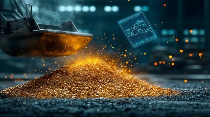 Poster - a photograph depicting the process of pouring molten recycled aluminum in an industrial factory sett