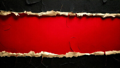 Aufkleber - Torn black paper with red background, providing a dramatic and textured frame for graphic design elements.