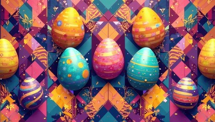 Wall Mural - abstract geometric easter eggs pattern, vibrant colors , contemporary, clean