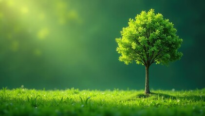 Wall Mural - Single young tree, thin trunk, bright green foliage , growth, plant