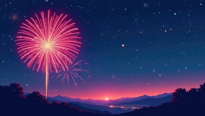 Wall Mural - Vibrant firework bursts in a night sky, vector illustration , night, festive