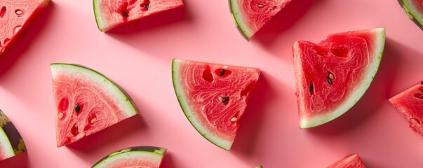 Aufkleber - Fresh watermelon slices on pink background