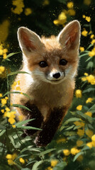 Wall Mural - Ginger’s Gentle Leap - A Playful Encounter with Sunlit Adventure
