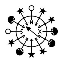 Poster - Illustration of compass rose navigation symbol with north south and star elements for direction finding