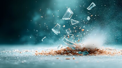 Poster - A dynamic visually captivating image showcasing shattered glass fragments separated by their vibrant colors and illuminated by a holographic display system