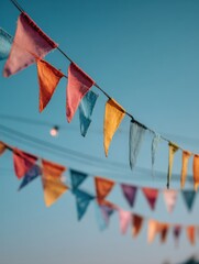 Aufkleber - Colorful Flags Dancing in the Breeze Against a Clear Blue Sky at a Festive Outdoor Gathering Generative AI