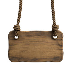 Leinwandbilder - Rustic Wooden Sign Hanging from Ropes with Copy Space and Clean Background