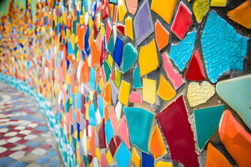 Aufkleber - Vibrant close-up of a multicolored mosaic wall with diverse shapes and patterns