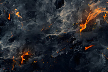 Poster - Vivid orange streaks ignite a dark, marbled texture, creating a dynamic and intense abstract background