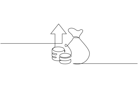Money Inflation with increase icon continuous one line drawing,Continuous Line Drawing of Investment Icon. Hand Drawn Symbol Vector Illustration.