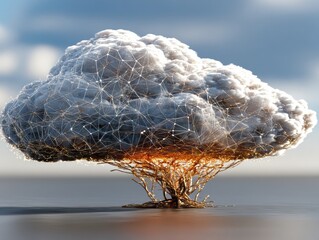 Fototapete - A Surreal Cloud Formation with Intricate Network Patterns and Fiery Base