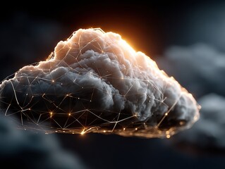 Fototapete - Futuristic Cloud with Glowing Connections and Abstract Network Design