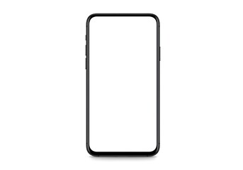 Isolated black smartphone with a blank white screen display on a white background in studio shot