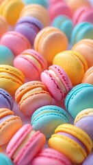 Poster - Colorful macarons in rows on a surface.