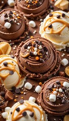 Poster - Chocolate ice cream cones with chocolate sauce and sprinkles.