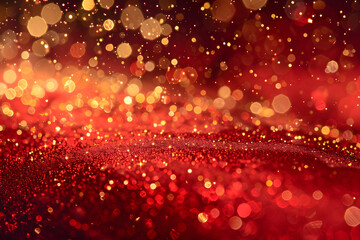 Aufkleber - Vibrant red background with sparkling bokeh lights, suitable for festive or romantic themes