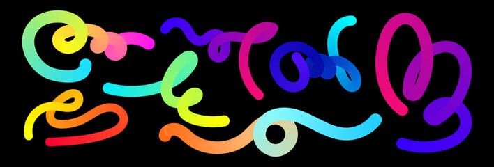 Poster - Set of vector graphic elements. Abstract shapes with smooth wavy lines, bright colors and gradient transitions.