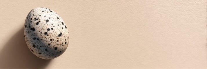 Leinwandbilder - Speckled Egg Illustration Resting in Corner on Soft Beige Background With Subtle Textures and Shadows Enhancing Its Natural Beauty Generative AI