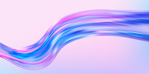 Poster - Abstract  holographic wave.Flow iridescent fluid.Dynamic spectrum ribbon.