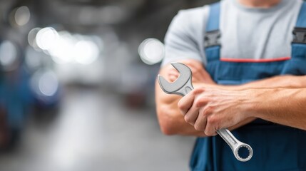 Poster - Mechanic in Garage Holding a Wrench While Preparing for Vehicle Repairs in a Focused and Efficient Manner Generative AI