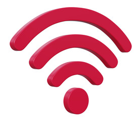 Poster - Wifi wireless network red colorful 3d icon symbol isolated on transparent background, 3d illustration