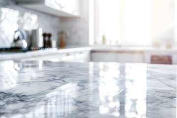Poster - Bright modern kitchen interior with marble countertops