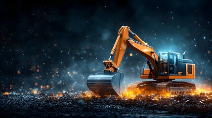 Poster - a powerful mining excavator equipped with a holographic system that overlays real time data and mapp