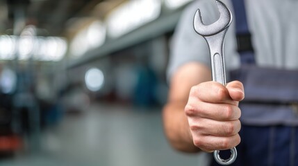 Poster - Mechanic Using Wrench While Working in Busy Garage Environment During Daylight Hours Generative AI