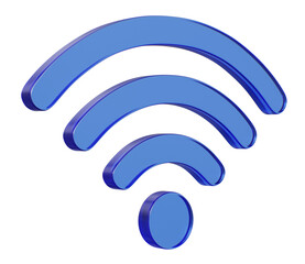 Poster - Wifi wireless network blue glass colorful 3d icon symbol isolated on white background, 3d illustration