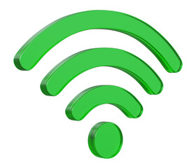 Poster - Wifi wireless network green glass colorful 3d icon symbol isolated on white background, 3d illustration