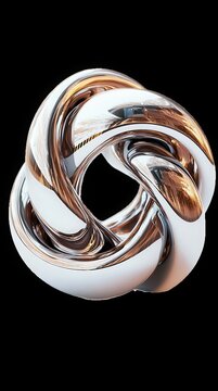 Contemporary 3D art: a gleaming metallic abstract sculpture presented cleanly isolated on a bright white backdrop.