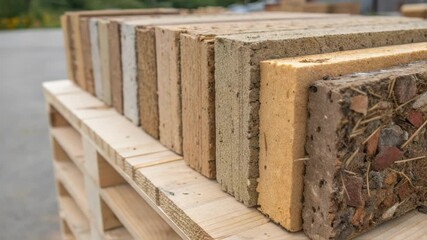 Aufkleber - A closeup of a biodegradable formwork piece in a variety of earthy tones capturing the aesthetic qualities and versatility of sustainable construction materials.