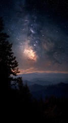 Wall Mural - star-filled sky above a quiet mountain valley --profile duwxuuu
