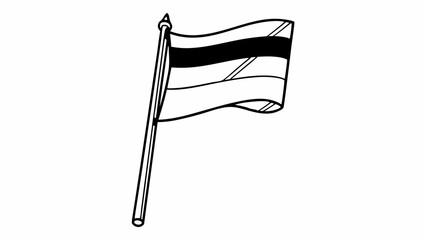 Poster - Illustration of a waving flag with three horizontal stripes on a pole, with black and white color scheme created with generated ai
