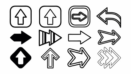Poster - Collection of twelve arrow icons pointing in various directions including up left and right in black and white created with generated ai