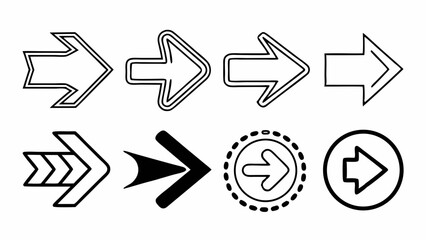 Poster - Collection of eight different arrow designs pointing to the right in black and white outline style created with generated ai