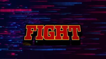Poster - Digital scene showcasing bold FIGHT text glowing over glitch backdrop with neon magenta blue lines