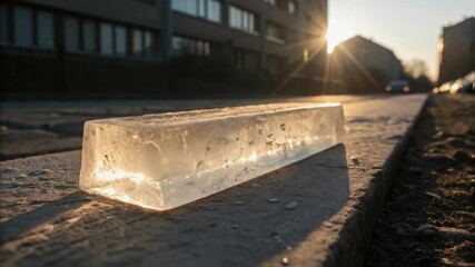 Aufkleber - A closeup of a thin slab of transparent concrete positioned against a backlit surface creating an ethereal glow that accentuates its transparency.