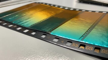 Aufkleber - A closeup of a thin film sample demonstrating a vibrant color change from teal to gold as it is subjected to different heat levels capturing the dynamic surface textures.