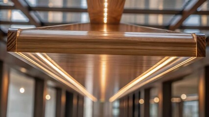 Poster - A closeup of a transparent wood beam used in an interior space showcasing its elegant lines and the way light bounces off the polished surface.