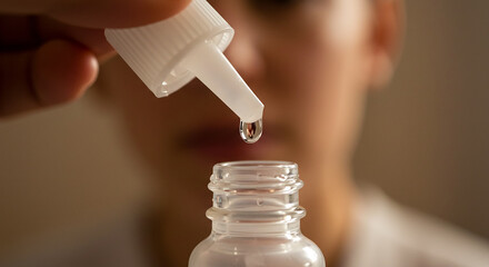 Aufkleber - Scientist pouring liquid from dropper into beaker in laboratory