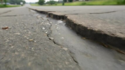 Aufkleber - A closeup of microcapsules bursting within a crack in asphalt with the healing agent visibly oozing out to fill the gap and bond the materials.