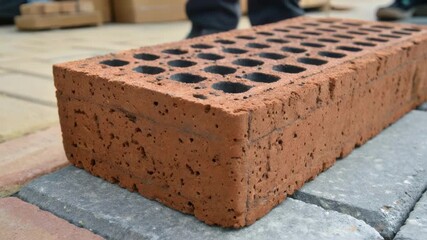 Poster - A closeup view of a brick with a porous surface incorporating biochar particles visibly embedded within capturing the innovative blend of sustainability and modern design for