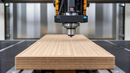 Aufkleber - A closeup view of a robotic gripper skillfully lifting a plank with a textured surface highlighting the details of the paneling and the robotic mechanism.