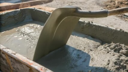 Poster - A closeup view of freshly poured lowcarbon cement in a mold with the smooth surface glistening under natural light highlighting its consistency and texture.